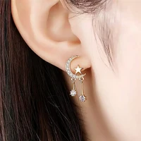 new cute golden star moon drop earrings for women shine tiny white cz stone inlay fashion jewelry delicate party gift earring