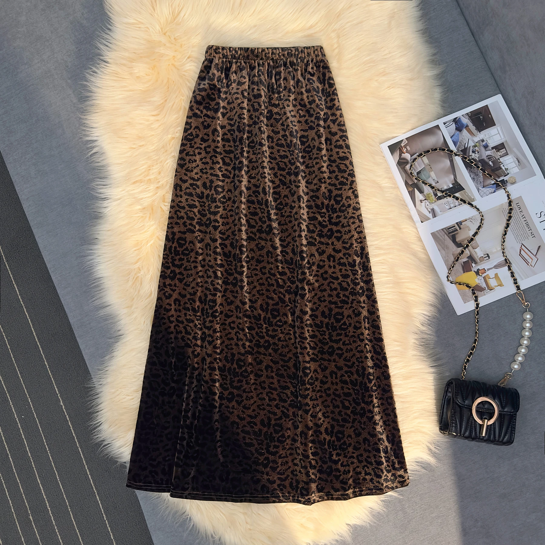 Женская бархатная юбка с леопардовым принтом длинная юбка-годе высокой талией и