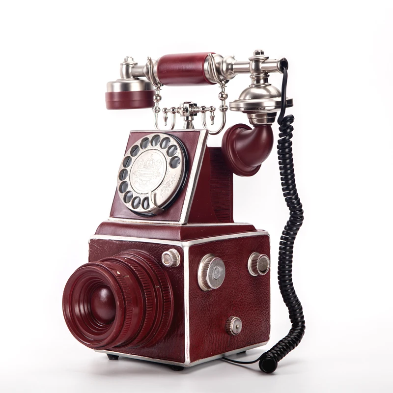 

European-Style Retro Camera Telephone Wired Home Antique Landline Old-Fashioned Rotating Dial Turntable Classical Fixed Phone