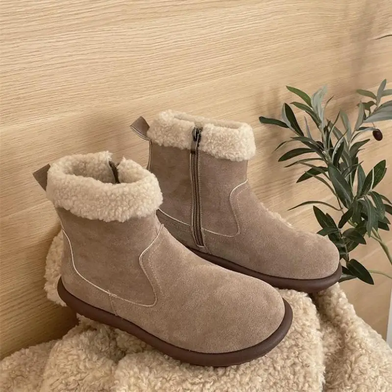 

2022 зимние хлопковые ботинки на плоской подошве из матовой кожи на флисе теплые короткие ботинки из овечьей шерсти свободная женская обувь