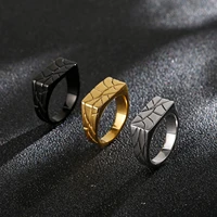 haoyi stainless steel square stripe ring for men fashion silver color gold hip hop rock jewelry