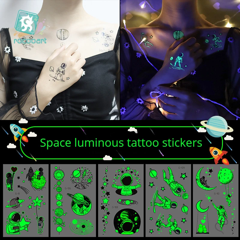

New Nightlight Space Tattoo Cool Aviation Elements Luminous Face And Arm Temporary Tattoos Sticker Size:120 * 75mm