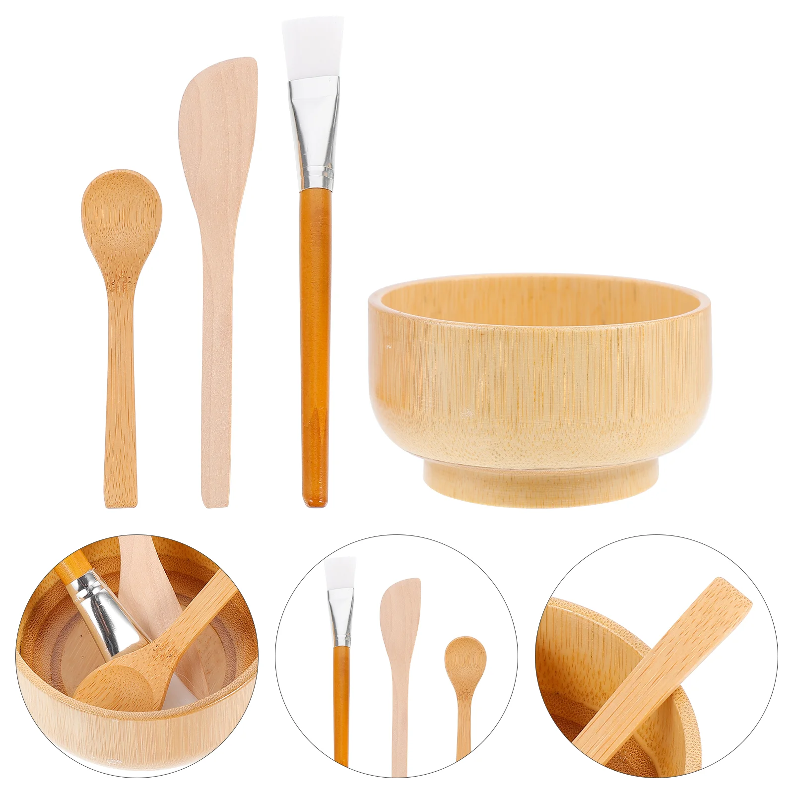 

4pcs Household Wooden Mask Spatula Face Mask Brush Mask Mixing Bowl Facial Mud Applicator