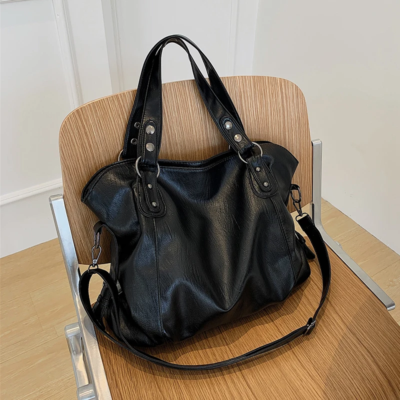

Big Black Shoulder Bags for Women Large Hobo Shopper Bag Solid Soft Leather Crossbody Handbag Lady Travel Tote Bag A42-91