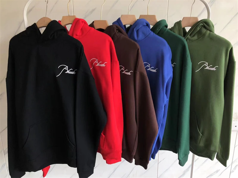 

23SS High Quality Embroidery Rhude Fleece Hoodie Men Women 1:1 Top Quality 2023fw Patchwork Pullovers Kanye West