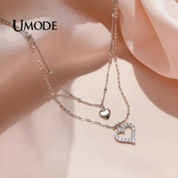 umode new double heart shape cubic zirconia necklaces for women personality party gifts drop free shipping wholesale un0434