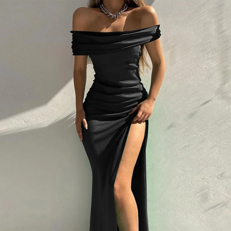 2022 зеленое сексуальное атласное платье для женщин Черное женское длинное с