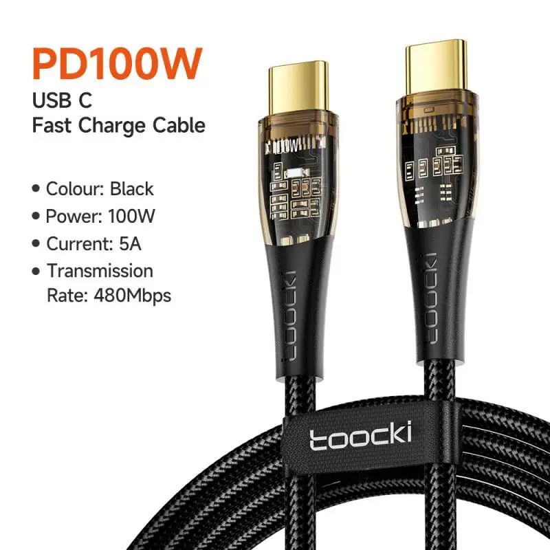 

Data Cord Transparent Phone Data Cable C-c Cable Type-c Cable Fast Charging Cable Type-c Data Charger Cable New