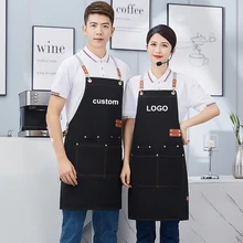 맞춤형 로고 케이터링 서버 유니폼 앞치마, 레스토랑 카페 호텔 웨이터 요리사 앞치마, 여성 네일 살롱 작업 턱받이, 남성 바비큐 맨들