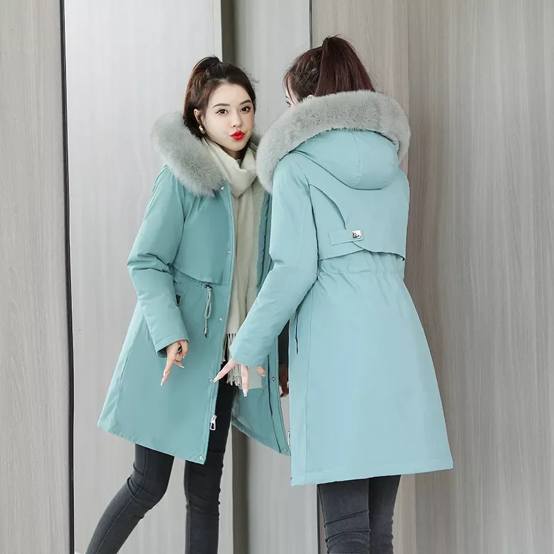 New2022 hair plush inside led long sent to overcome in the female han edition cultivate morality down cotton-padded jacket