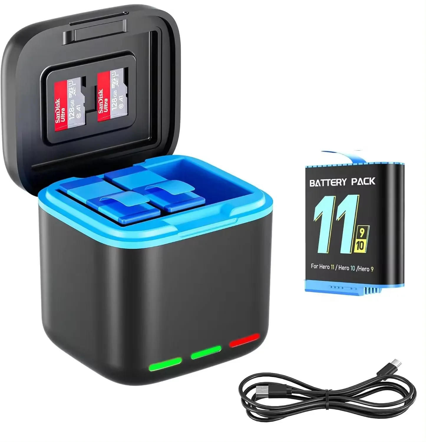 Аккумулятор для камеры GoPro Hero 12 10/11 3 аккумулятора 2000 мАч и 3-канальное зарядное