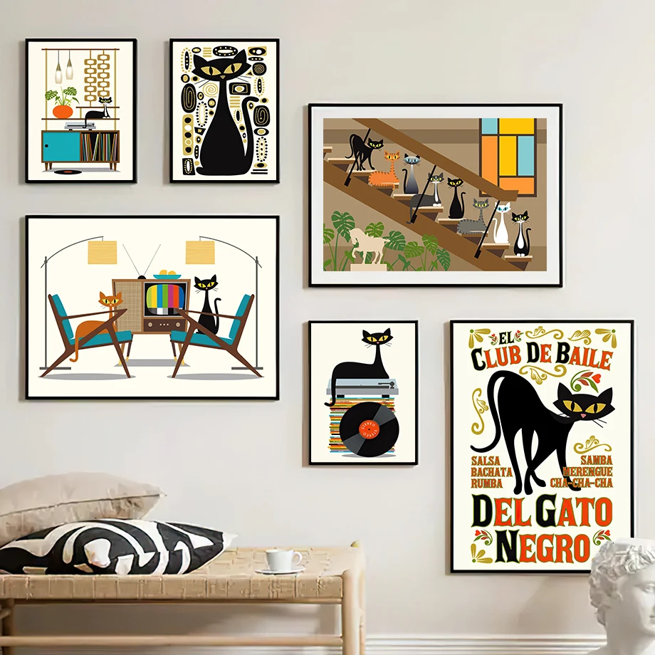 Знаменитая ТВ-дровая черная кошка настенная живопись на холсте Aroma de Cuba