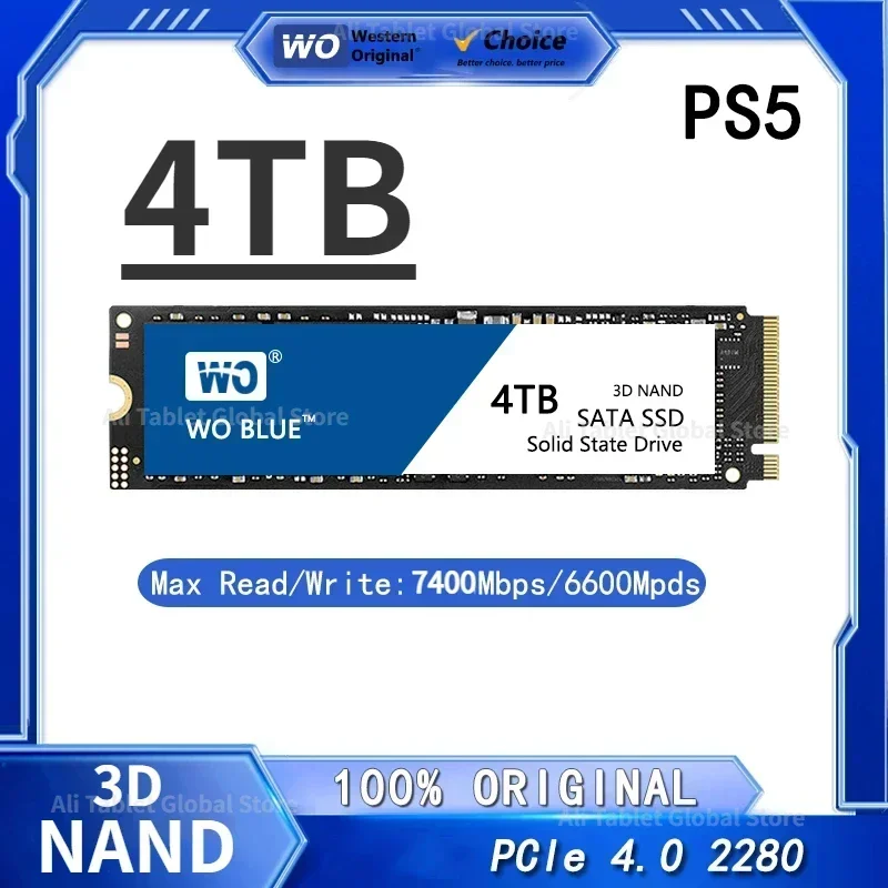 Western Original Blue PS5 SSD M.2 NVMe 500 ГБ 1 ТБ 2 4 3D NAND 2280 7400 МБ/с Внутренний твердотельный