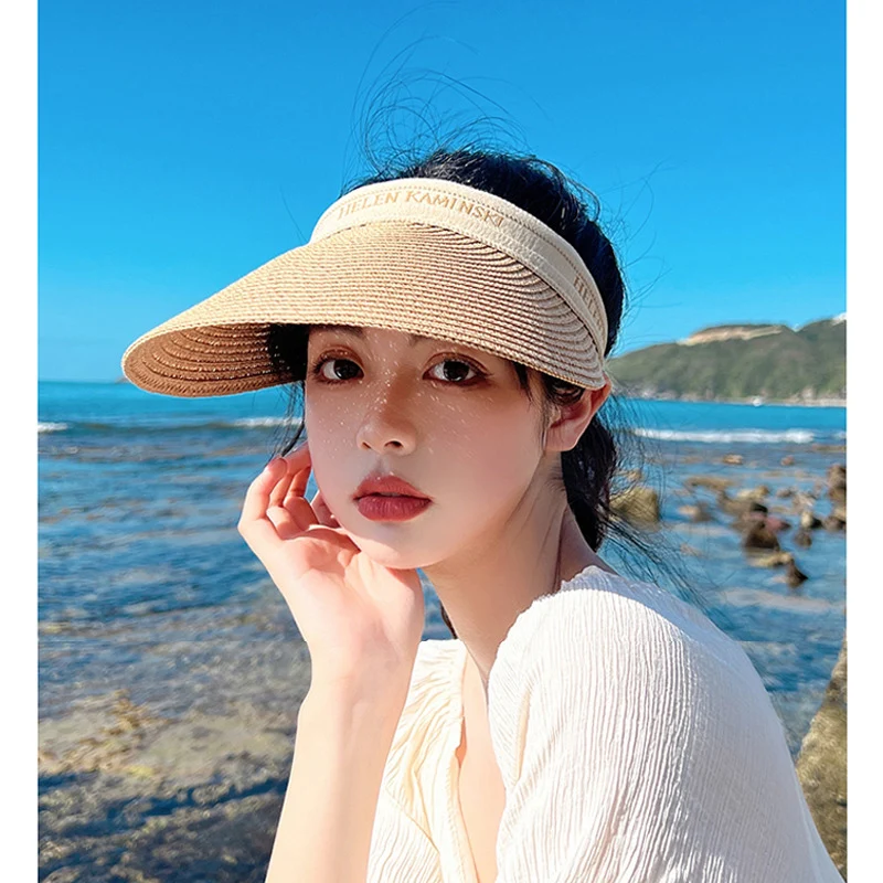 

2022 Summer Visor Hat Women Straw Hat Fashion Uv Protect Casual Panama Beach Fedora Hat Wide Brim Breathable Sun Cap Lady Caps