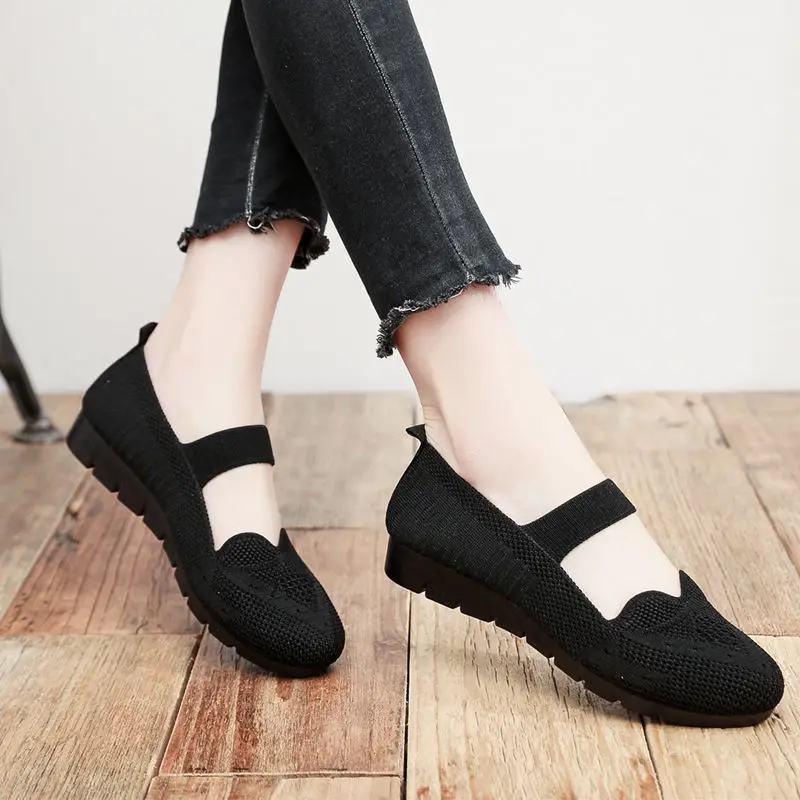 casual pretty strappy flats women's knitted mary jane shoes driving loafers mom comfort flat wedged shoes woman simple flats