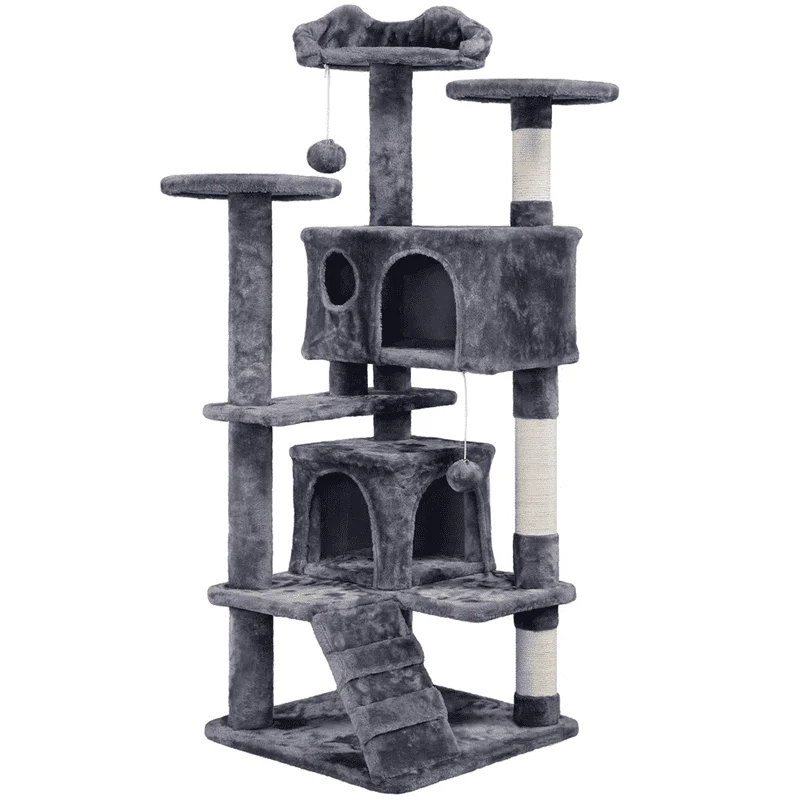 

Double Condo Cat Tree with Scratching Post Tower, Dark Gray