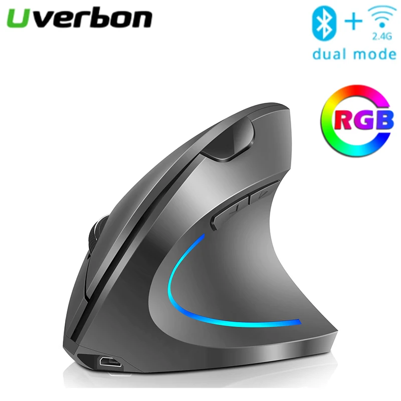 

RGB 2.4G 2400 DPI Mini Adjustable Vertical Dual mode Wireless Mouse Game Rechargeable Ergonomic Mouse for Mac Desktop Laptop PC