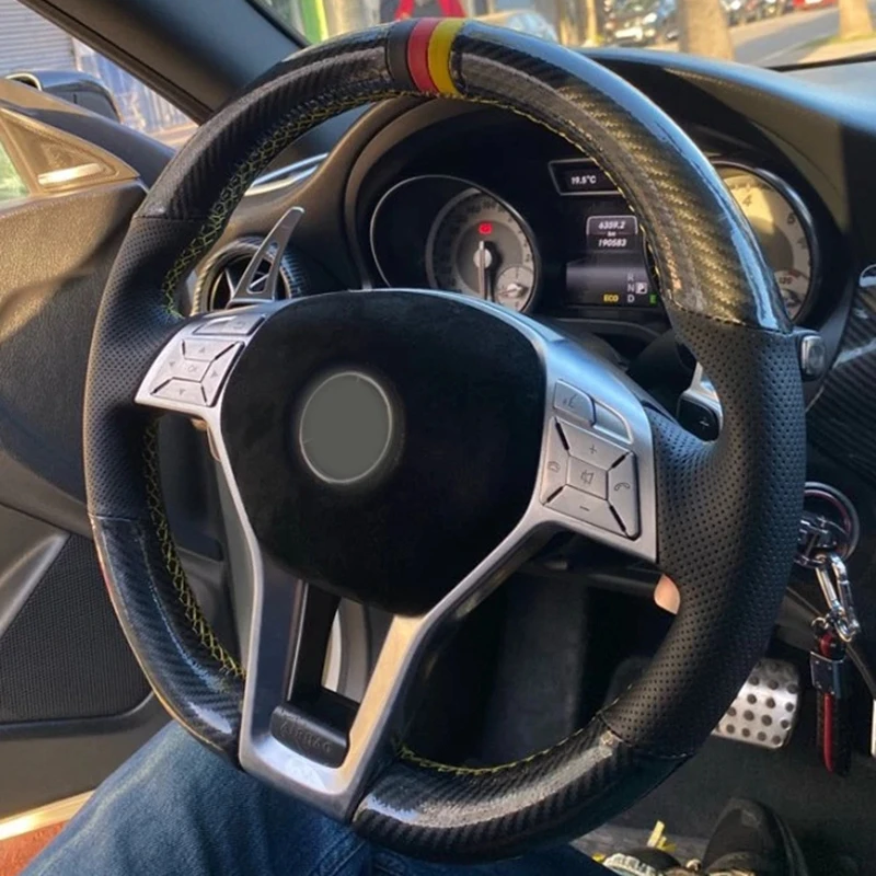 

Hand Sewing Carbon Fiber Car Steering Wheel Cover For Mercedes Benz A-Class 2013-2015 CLA-Class 2013 C-Class Car Accessories