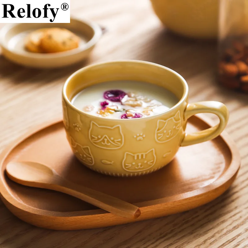 Креативные керамические кофейные кружки с крышкой 400 мл фарфоровая чашка милым