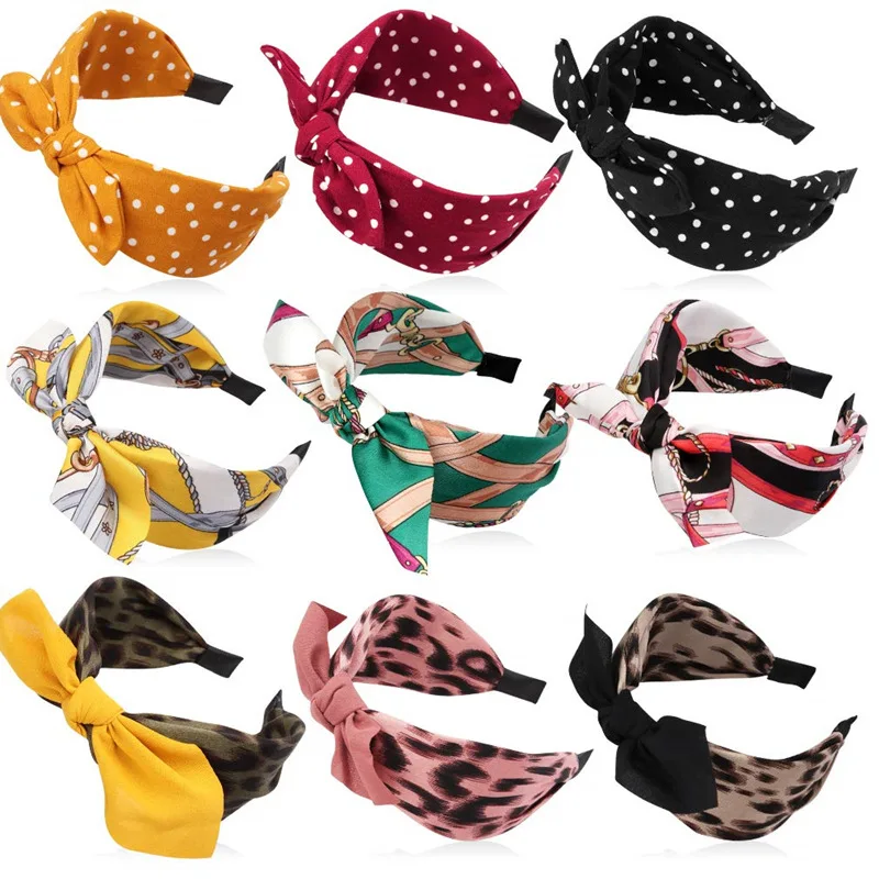 

New Cashew Flower Bunny Ears Wide Headband European Beauty Bundle Hair Pressing Headband Knotted Fabric Hairband