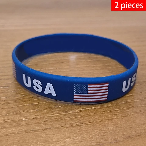 2 шт., браслеты с национальным флагом США, спортивный силиконовый браслет для мужчин и женщин, резинка, патриотический памятный модный аксессуар