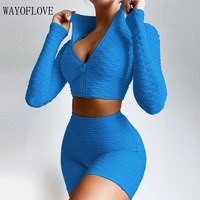 wayoflove sportswear sets women sports two piece gym set crop top shorts seamless yoga suits workout outfit fitness wear clothes