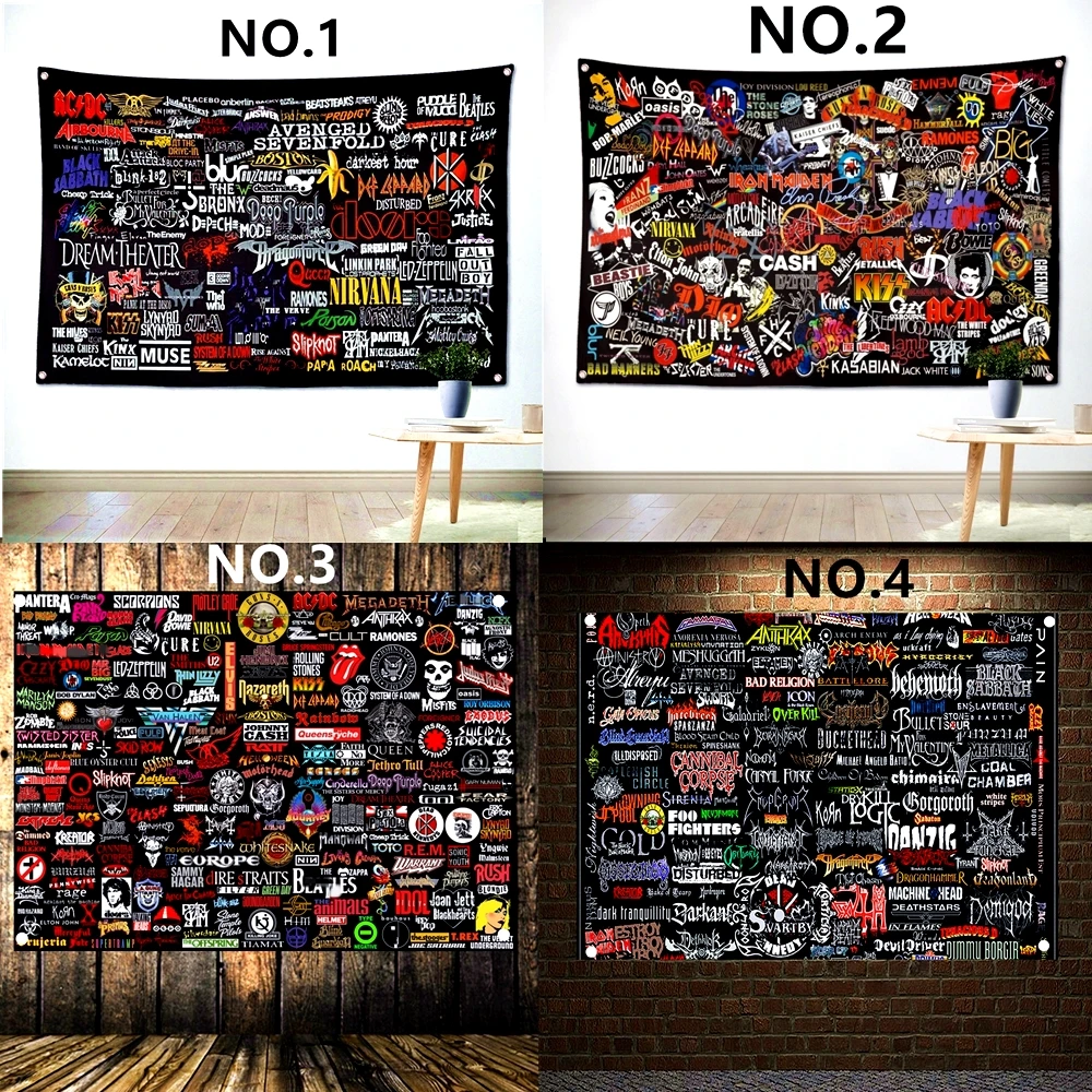 

Collect All Retro Band Logos Banners & Flags Vintage Metal Music Posters Wall Art Tapestry Retro Hanging Paintings Home Decor