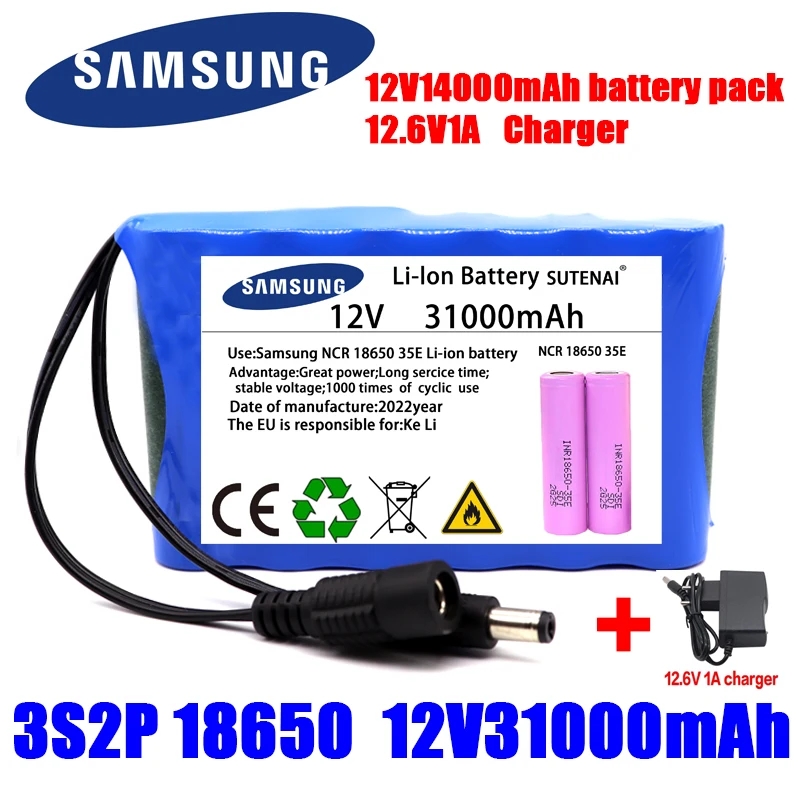 NEW Portable Super 12V 31000mah Battery Rechargeable Lithium Ion Battery Pack Capacity DC 12.6v 30Ah CCTV Cam Monitor + Charger