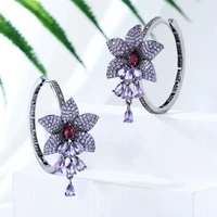 jimbora fashion new statement big purple gold shiny pendant earrings for women show party occasion jewelry best ladies gift