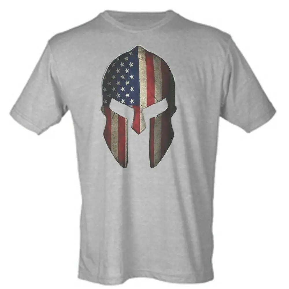 

Spartan Helmet Red White Blue Flag Patriotic Sublimation Men's Tee Shirt