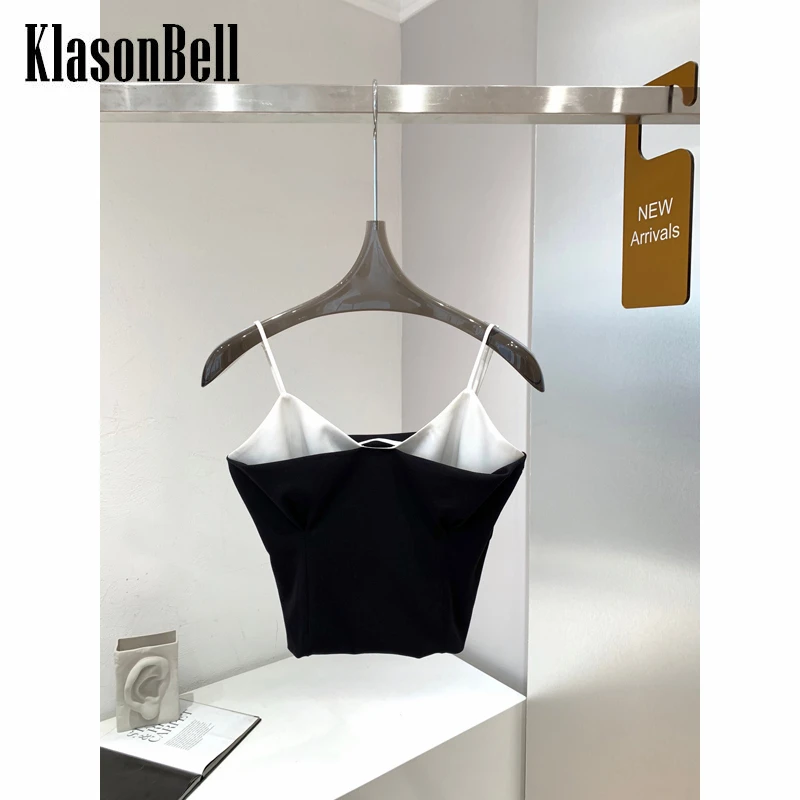 

6,22 KlasonBell Модный V-образный вырез на бретелях лоскутный контрастный цвет тонкий короткий топ для женщин