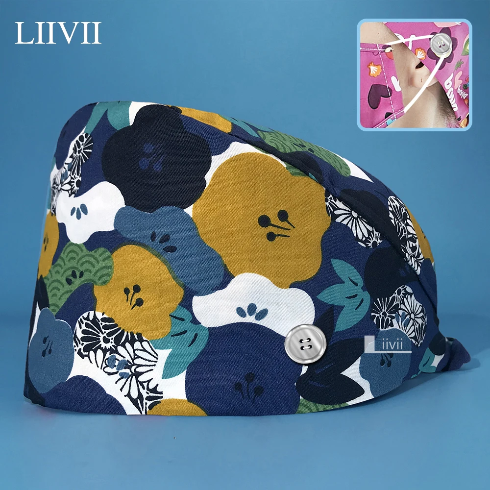 

Wholesale Adjustable Scrub Hat Unisex Cotton Floral Printing Hats Beauty Salon Nursing Cap Laboratory Pet Shop Scrub Cap