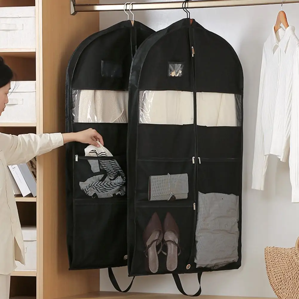 

Clothing Dust Cover Breathable Garment Bag With Smooth Zipper Mesh Pockets Windows Ideal For Closet Organization Travel Portable