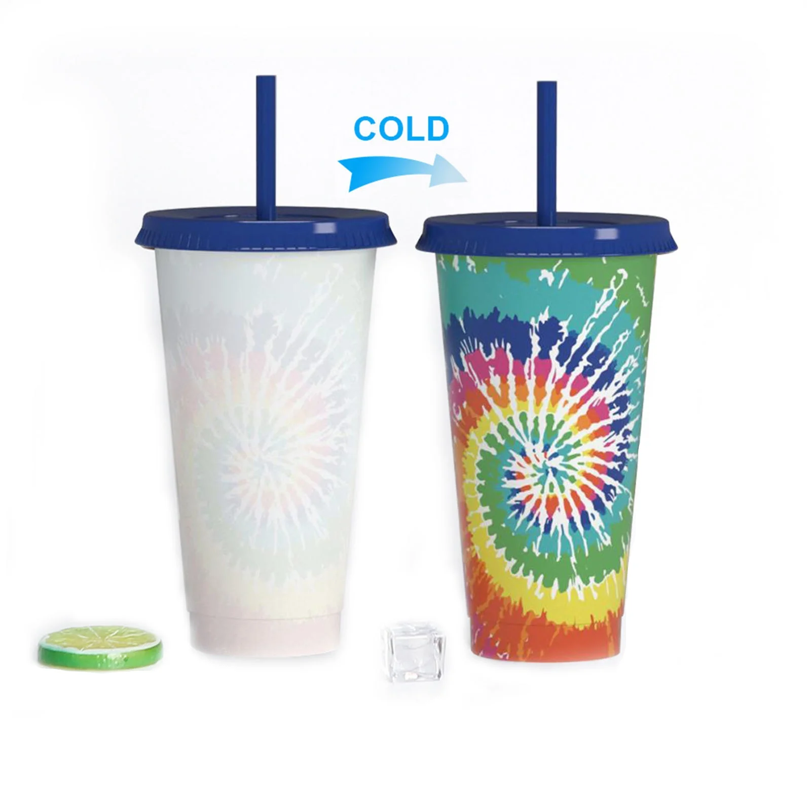 

Straw Color-Changing Cup Pp Beverage Cold-Changing Fruit Tea Plastic Water Cup Single-Layer Color-Changing Plastic Straw Cup