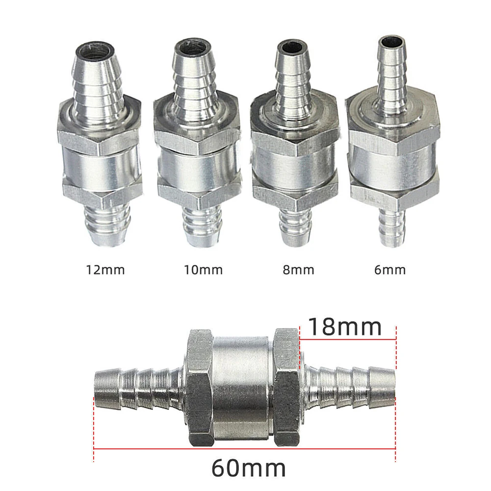 

Non Return Check Valve Single Way Inline 6/8/10/12mm Fuel Air Water Pipe Tube Hose Aluminium Alloy Fuel Carburettor Tool