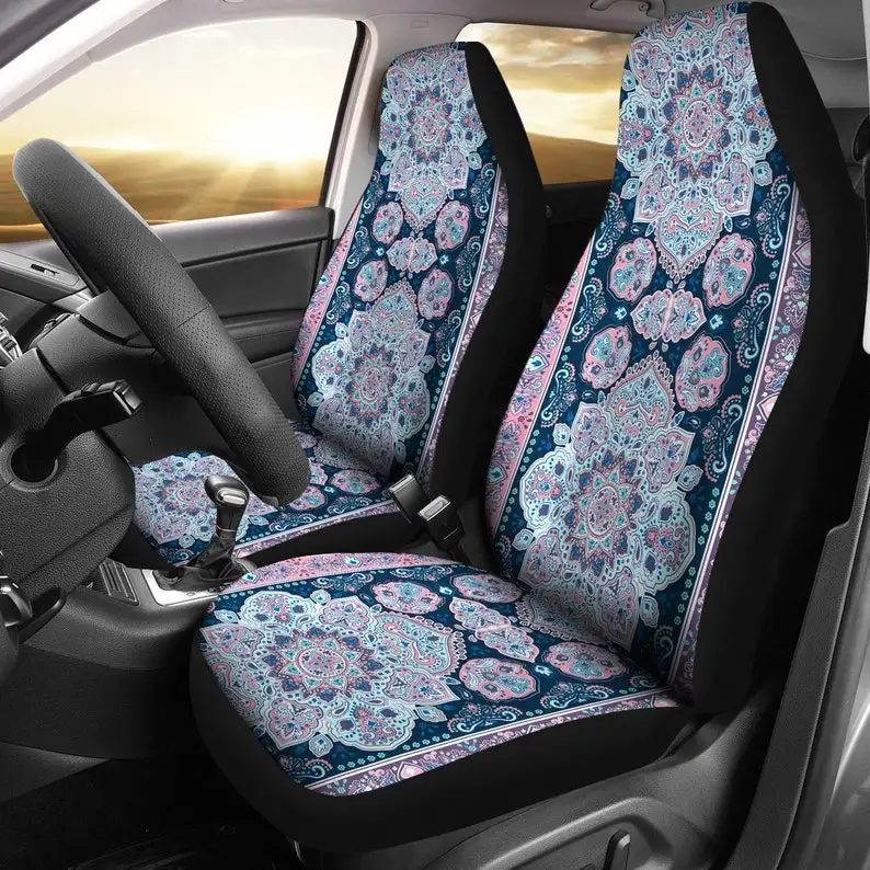 

Blue Turquoise Ethnic Aztec Boho Chic Bohemian Pattern Car Seat Covers Pair, 2 Front Seat Covers, Car Seat Protector, Car Access