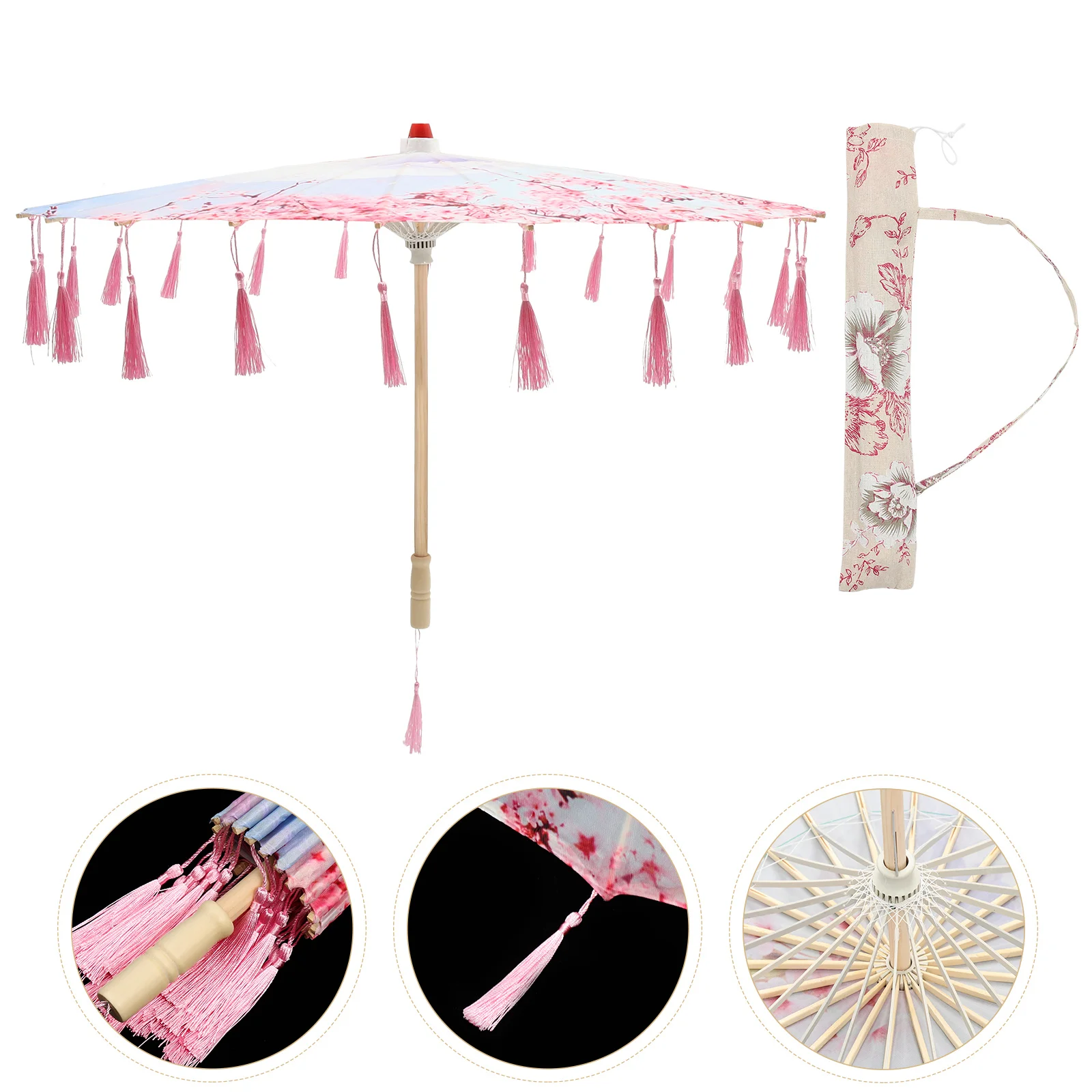 

Umbrella Parasol Chinese Silk Style Japanese Paper Cosplay Tassel Ancient Prop Wedding Costume Classical Photo Craft Dance Oil