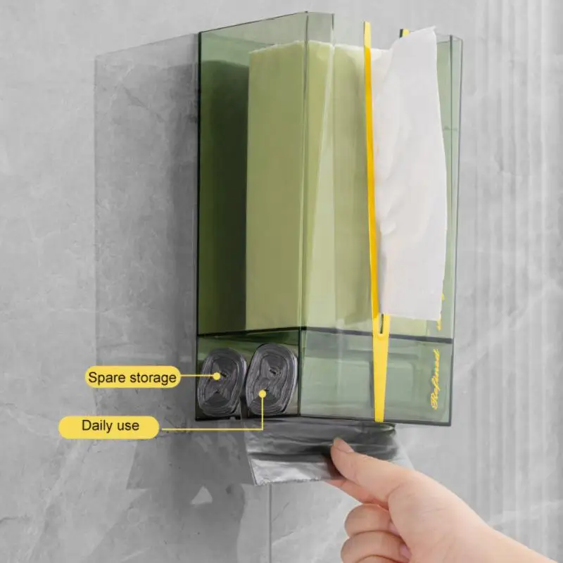 

Multi-functional Wall-mounted Tissue Dispenser Wall Mount Alloter Luxury Bathroom Decoration Dual-slot Garbage Bags High-quality