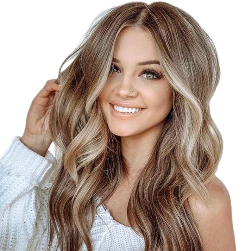 

Ombre Brown Light Blonde Platinum Long Wavy Middle Part Hair Wig Cosplay Natural Heat Resistant Synthetic Wig for Women