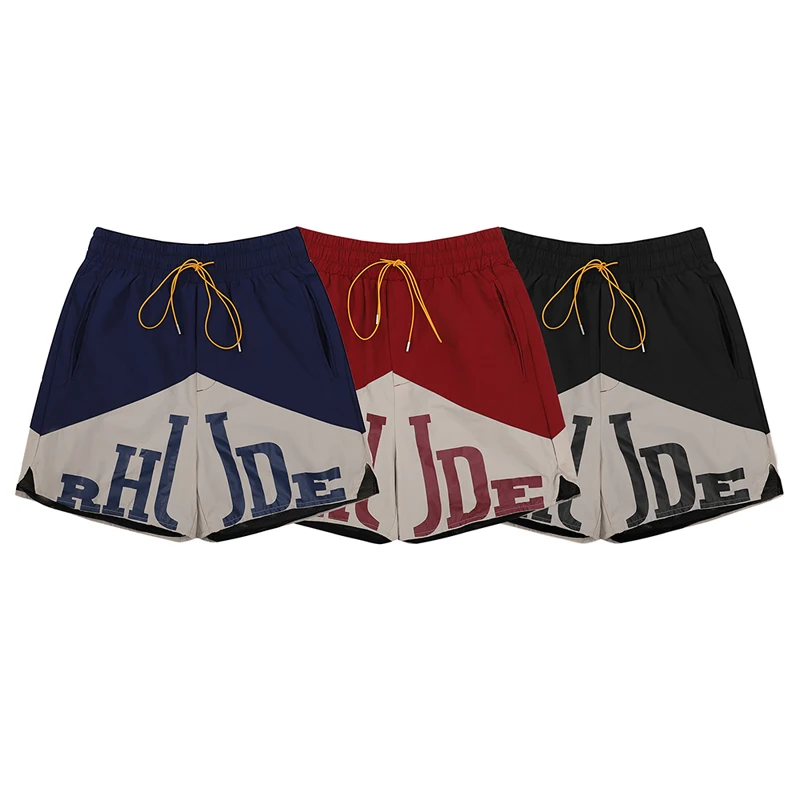 2023 Big Print Logo Mesh RHUDE Shorts Basketball Pants Men Women High Quality Contrast Stretch Drawstring Breeches
