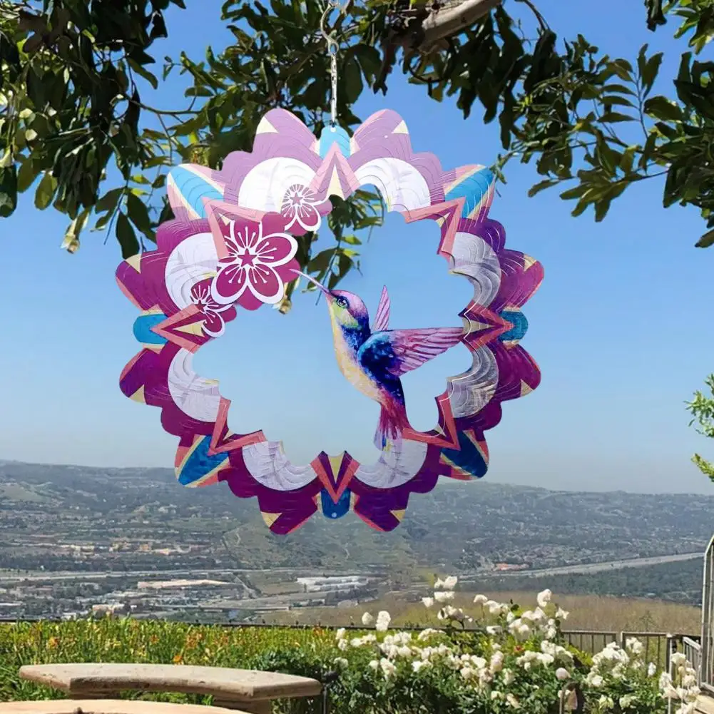 

Hanging Pendant Metal Art Hummingbird Wind Spinners Geometric Patterns for Indoor Outdoor Decoration Garden Wind Chime