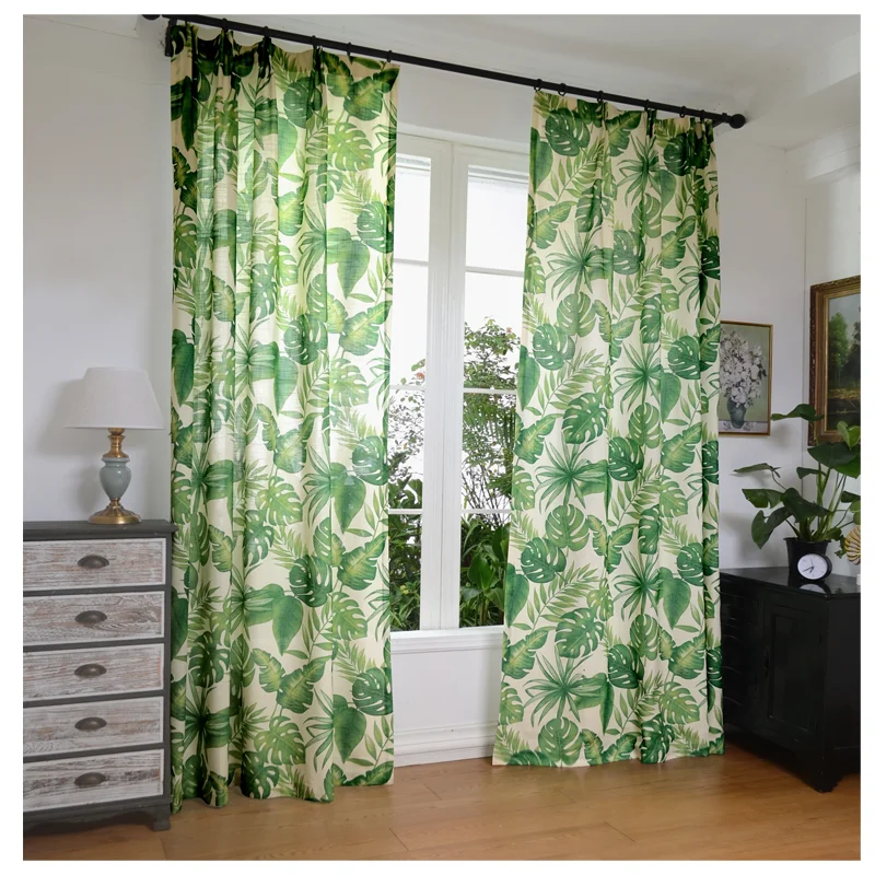 

Green Plant Cotton Linen Cloth Curtain for Living Room 1PC Leaf Pattern Gauze Sheer Tulle Window Curtains for Bedroom Customized