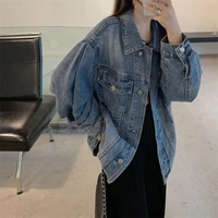 high street jeans coat womens autumn and winter new loose thin long sleeve denim jacket female top