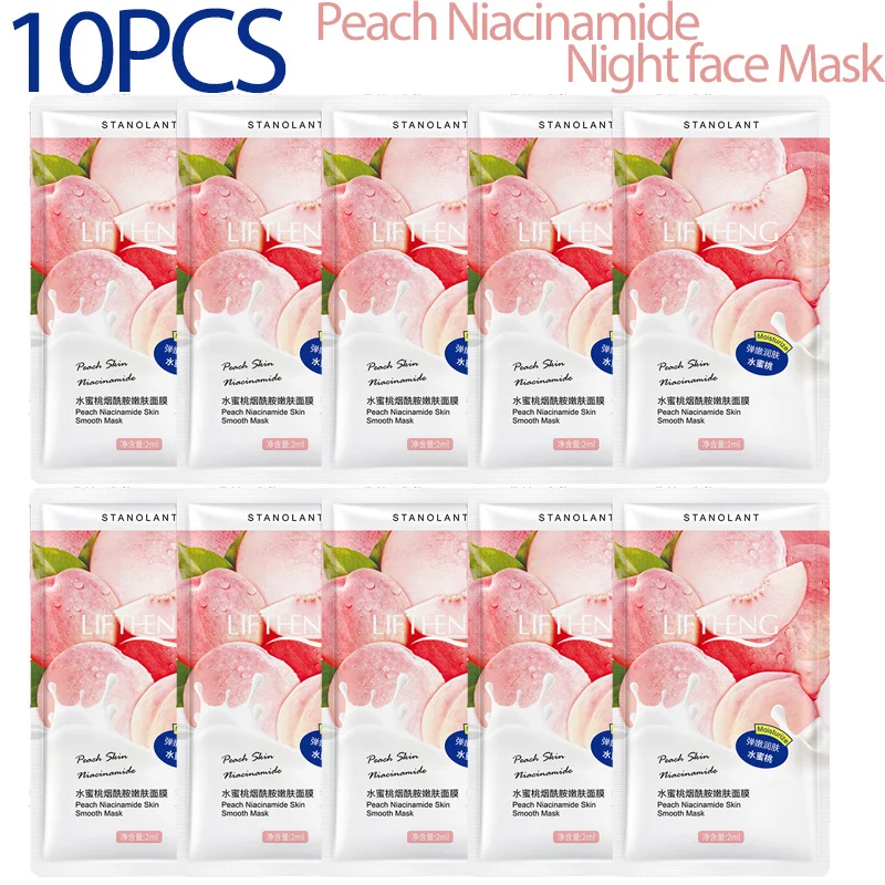 

10PCS Peach Niacinamide Night Sleeping Mask Whitening Brighten Skin Shrink Pore Deep Moisturizing Wash-free Mask Skin Care