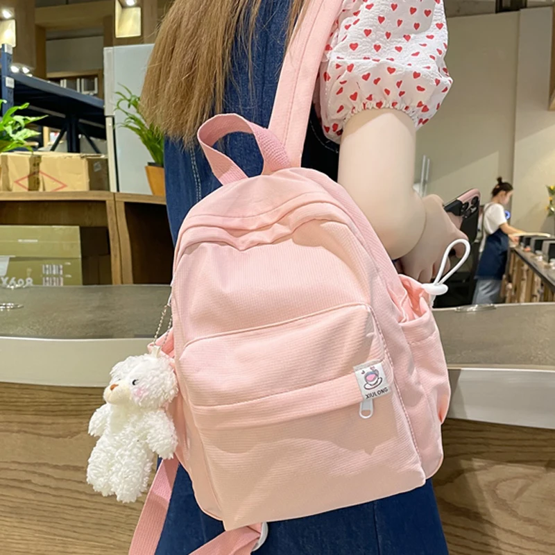 

2023 Cool Small Women Backpack Female Waterproof Nylon Shoulder Bag Pink Kawaii Cute Bookbag Schoolbag for Teenage Girls Child