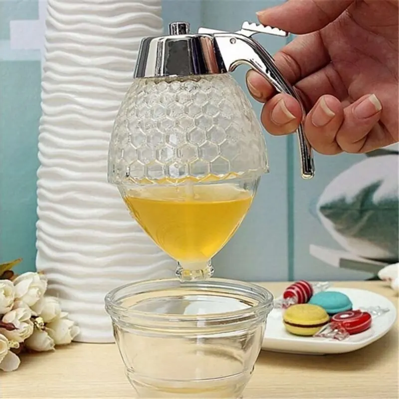 

Honey Dispenser Pot Container Cup Juice Syrup Kettle Kitchen Bee Drip Rack Stand Portable Storage Pot Transparent Container
