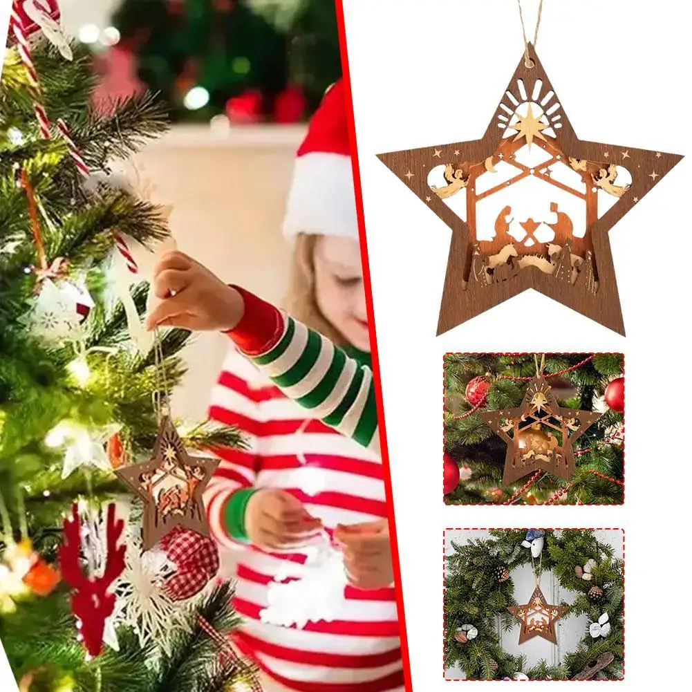 Деревянная звезда Рождественское украшение для святой семьи деревянное ремесло