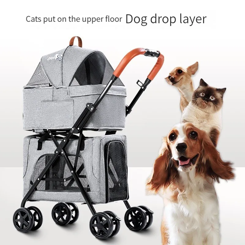 

lightweigth folding double deck pet trolley dog pet detachable cat cage Transporter Carrier Newborn Large Space Travel Outdoor
