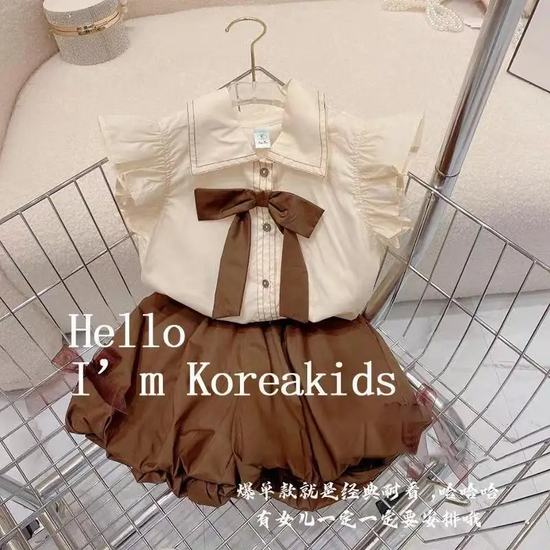 

2 шт., Детский комплект из рубашки и шортов, с бантом