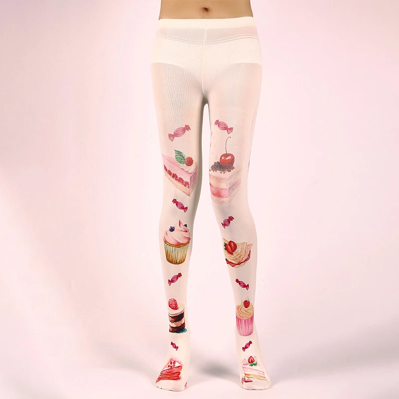 Japanese Style Lolita Floral Printed Pantyhose Harajuku Women Sweet Velvet Sotckings Opaque Tattoo Tights Tattoo Pantyhose